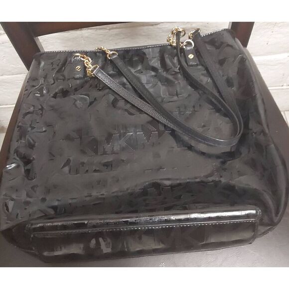 MICHAEL KORS Jet Set Black Gold Chain Tote Patent Leather Shoulder Bag Purse - Picture 7 of 7